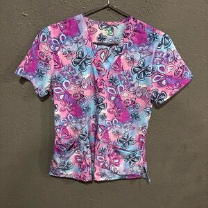 Colorful Butterfly Print Women's Scrubs